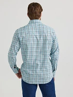 Men's Wrinkle Resist Long Sleeve Western Snap Plaid Shirt Baltic Blue