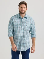 Men's Wrinkle Resist Long Sleeve Western Snap Plaid Shirt Baltic Blue