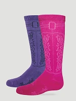 Kids Cowgirl Boot Socks 2-pack:Assorted:ONE SIZE