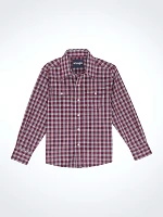 Boy's Long Sleeve Wrinkle Resist Western Snap Plaid Shirt Deep Red