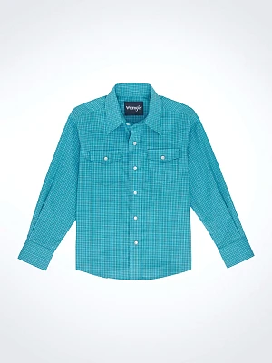 Boy's Long Sleeve Wrinkle Resist Western Snap Plaid Shirt Vibrant Turquoise