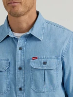 Men's Relaxed Stretch Poplin Shirt Light Denim