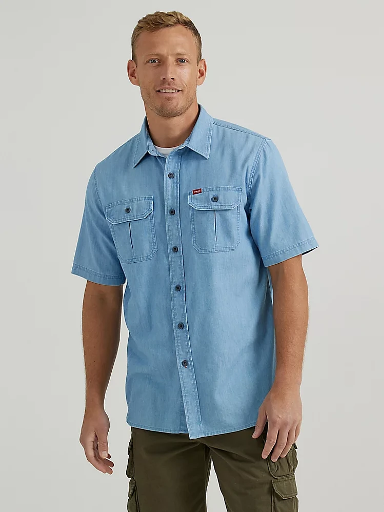 Men's Relaxed Stretch Poplin Shirt Light Denim