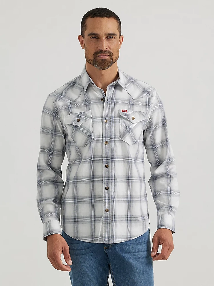 Men's Cowboy Wash Plaid Shirt Pearl Blue