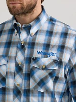 Men's Wrangler® Logo Long Sleeve Western Snap Shirt Aegean