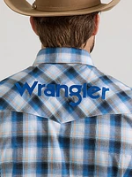 Men's Wrangler® Logo Long Sleeve Western Snap Shirt Aegean