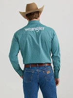 Men's Wrangler® Logo Long Sleeve Western Snap Shirt Rich Turquoise