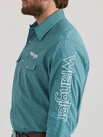 Men's Wrangler® Logo Long Sleeve Western Snap Shirt Rich Turquoise