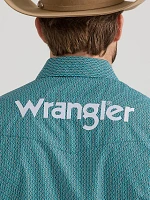 Men's Wrangler® Logo Long Sleeve Western Snap Shirt Rich Turquoise