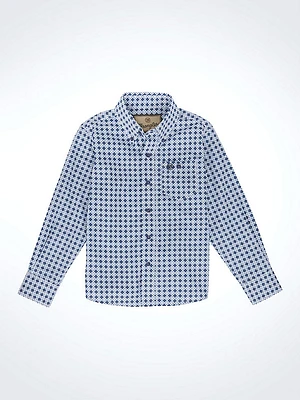 Boy's Classic Button-Down Print Shirt Blue Tiles