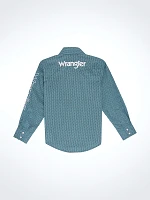 Boy's Wrangler® Logo Long Sleeve Western Snap Shirt Rich Turquoise