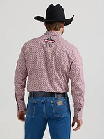 Men's Wrangler® PBR® Logo Long Sleeve Print Western Snap Shirt Red Rodeo