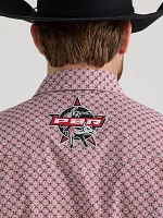 Men's Wrangler® PBR® Logo Long Sleeve Print Western Snap Shirt Red Rodeo