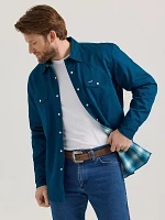 Men's Wrangler® Long Sleeve Flannel Lined Solid Work Shirt Deep Teal