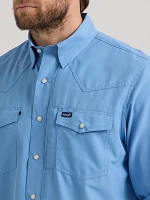 Men's Wrangler Performance Snap Long Sleeve Solid Shirt Sky Blue