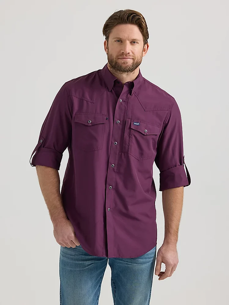 Men's Wrangler Performance Snap Long Sleeve Solid Shirt Plum