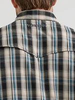 Men's Wrangler Performance Snap Long Sleeve Plaid Shirt Tan Black