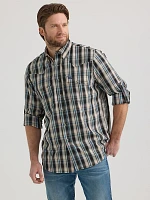 Men's Wrangler Performance Snap Long Sleeve Plaid Shirt Tan Black