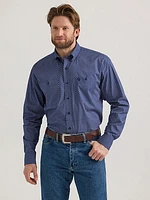 Wrangler® George Strait™ Long Sleeve Button Down Two Pocket Shirt Navy Net