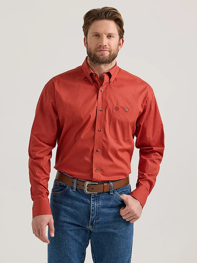 Wrangler® George Strait™ Long Sleeve Button Down One Pocket Shirt Scarlet Deco