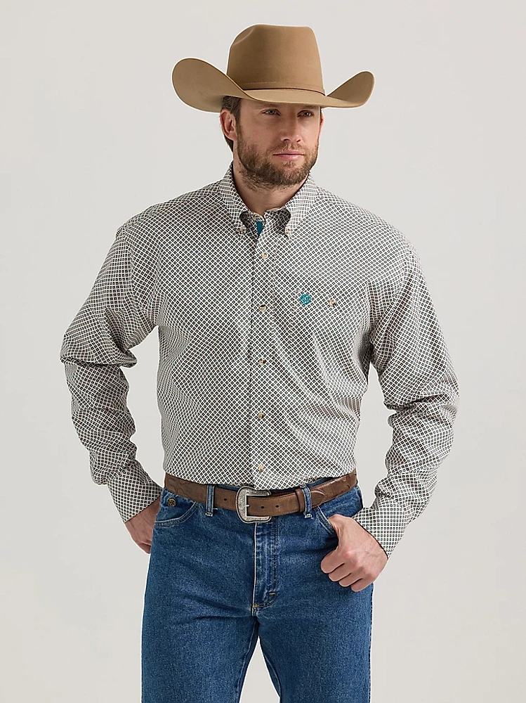 Wrangler® George Strait™ Long Sleeve Button Down One Pocket Shirt Tan Diamonds