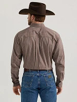 Wrangler® George Strait™ Long Sleeve Button Down One Pocket Shirt Brown Cliff Stripe