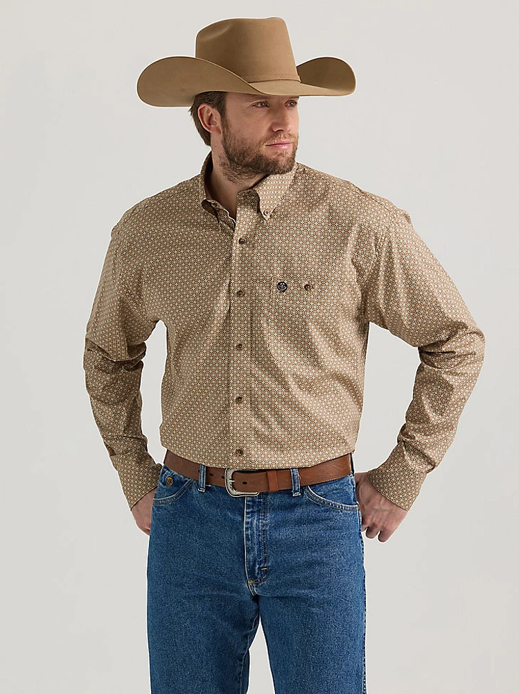 Wrangler® George Strait™ Long Sleeve Button Down One Pocket Shirt Brown Starburst