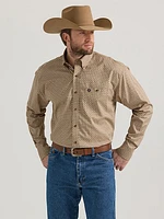 Wrangler® George Strait™ Long Sleeve Button Down One Pocket Shirt Brown Starburst