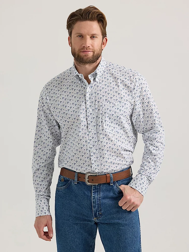 Wrangler® George Strait™ Long Sleeve Button Down One Pocket Shirt Navy Tulip