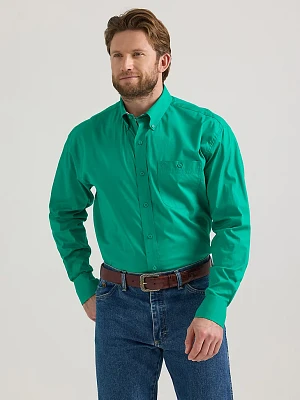 Wrangler® George Strait™ Long Sleeve Button Down One Pocket Shirt Kelly Green