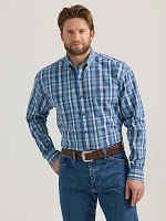 Wrangler® George Strait™ Long Sleeve Button Down Two Pocket Shirt Cerulean Plaid