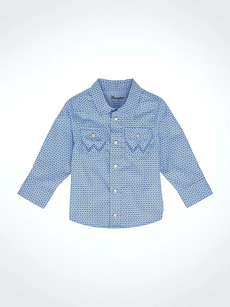 Little Boy's Long Sleeve Print Western Snap Shirt Sky Blue Zigzag