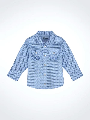 Little Boy's Long Sleeve Print Western Snap Shirt Sky Blue Zigzag