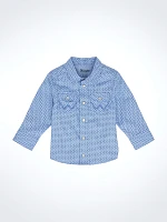 Little Boy's Long Sleeve Print Western Snap Shirt Sky Blue Zigzag