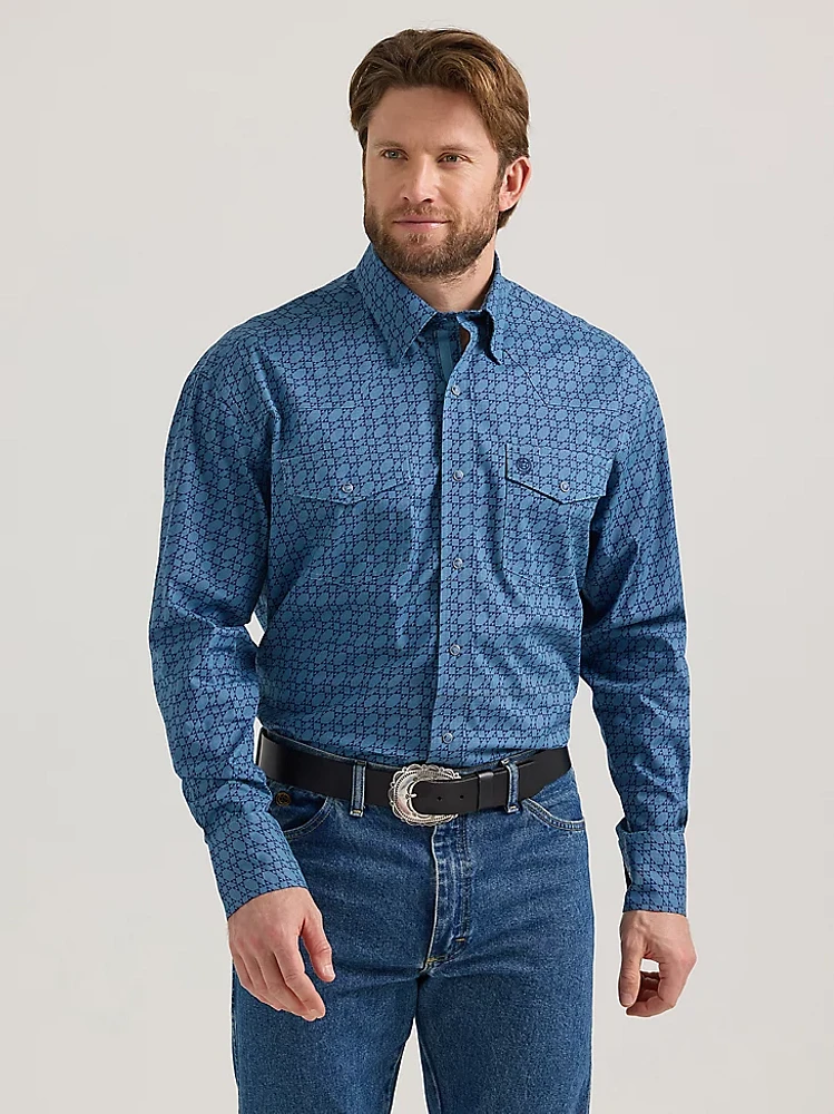 Wrangler® George Strait™ Troubadour Long Sleeve Western Snap Shirt Star Blue