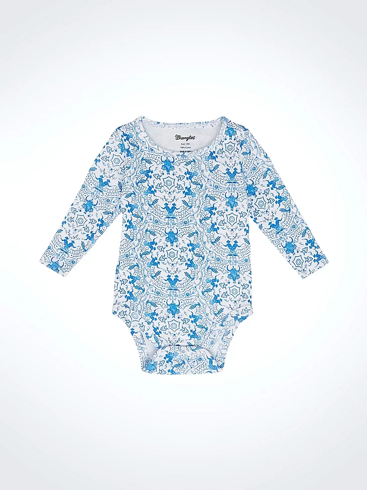 Little Boy's Western Print Bodysuit Blue