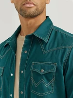 Men's Wrangler Retro Premium Western Snap Solid Shirt Deep Teal