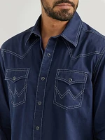 Men's Wrangler Retro Premium Western Snap Solid Shirt Rich Navy