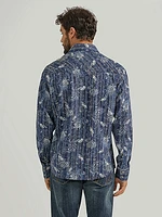 Men's Wrangler® Retro® Premium Long Sleeve Western Snap Printed Shirt Indigo Paisley