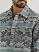 Men's Wrangler Retro® Premium Jacquard Snap Shirt Jacket Blue Steel