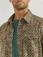 Men's Wrangler® Retro® Premium Long Sleeve Western Snap Printed Shirt Brown Circles