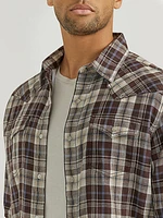 Men's Wrangler Retro® Premium Long Sleeve Western Snap Plaid Shirt Hazy Brown