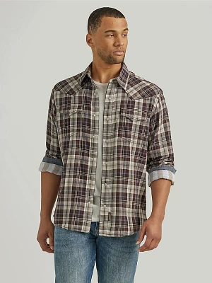 Men's Wrangler Retro® Premium Long Sleeve Western Snap Plaid Shirt Hazy Brown