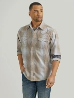 Men's Wrangler Retro® Premium Long Sleeve Western Snap Plaid Shirt Tan Blue