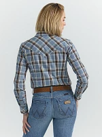 Women's Essential Long Sleeve Plaid Western Snap Top Ocean