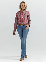 Women's Essential Long Sleeve Plaid Western Snap Top Red Grey