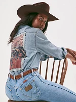 Women's Rodeo Poster Denim Western Snap Shirt Light