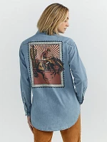 Women's Rodeo Poster Denim Western Snap Shirt Light