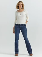 Women's Lace Waffle Henley Cream