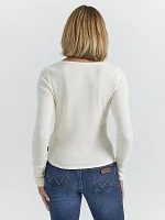 Women's Lace Waffle Henley Cream